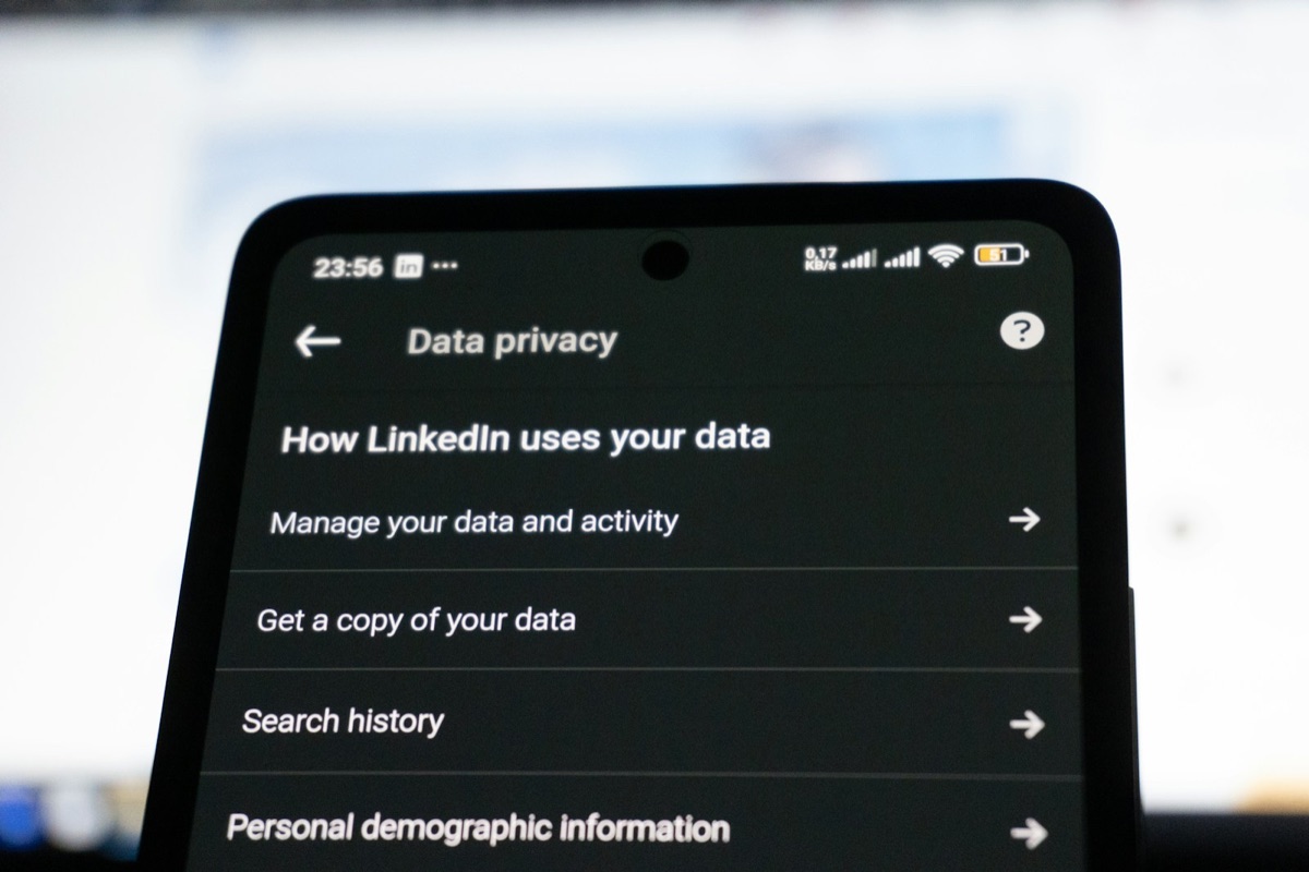 LinkedIn data privacy settings on a smartphone screen.